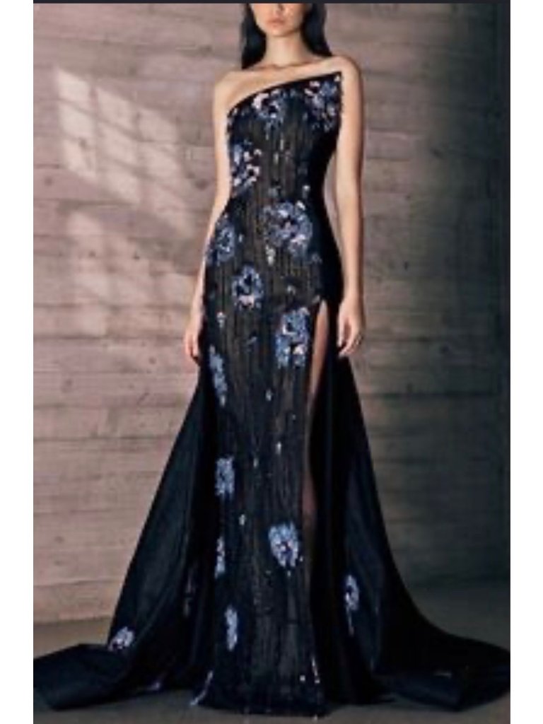 Tony Ward Pret-A-Porter Flowers Embroidered Black Tulle Dress